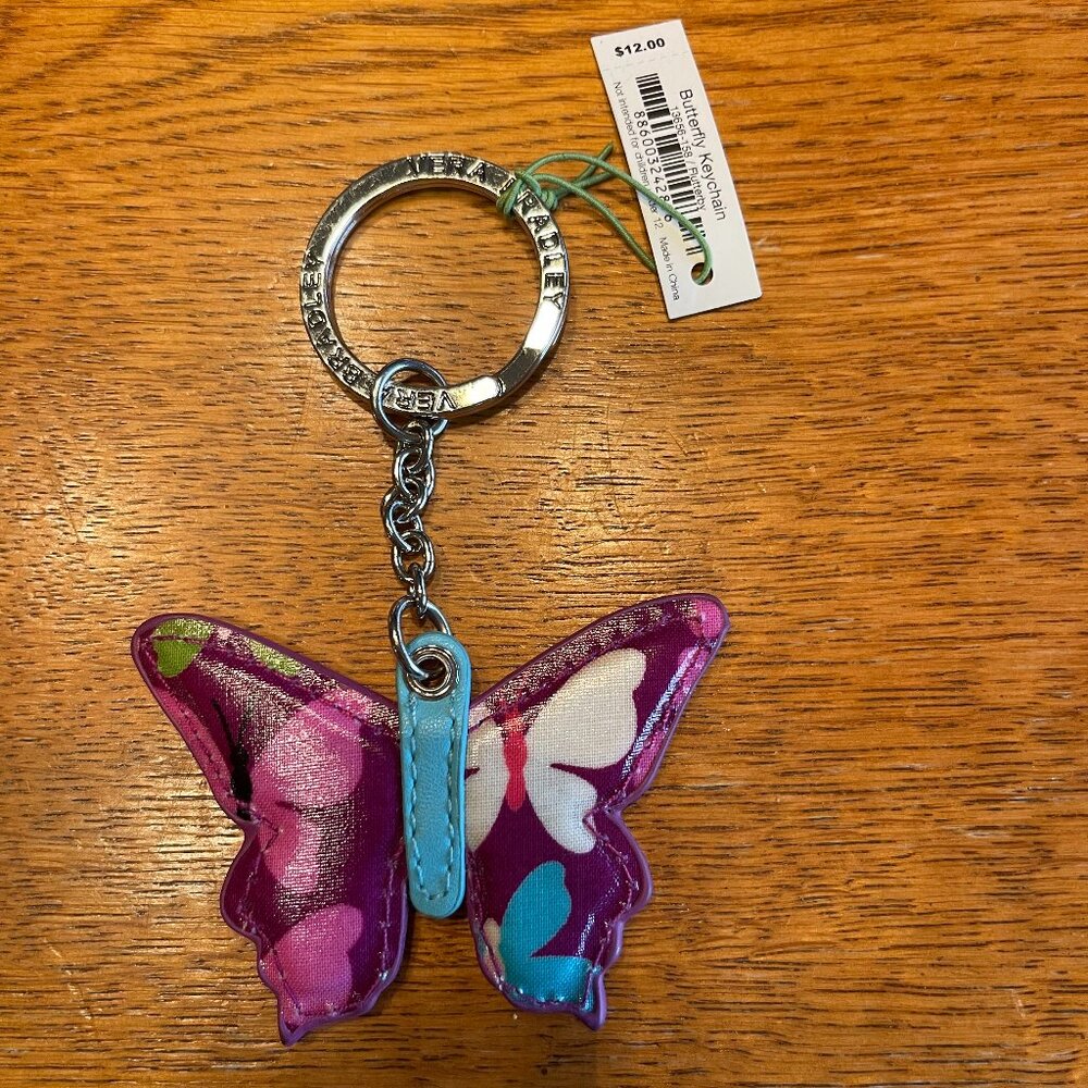 Vera Bradley Butterfly Leather Keychain in Flutterby